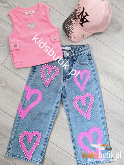 Spodnie jeans RÓŻOWE SERCA Z CYRKONIAMI Spodnie jeans RÓŻOWE SERCA Z CYRKONIAMI