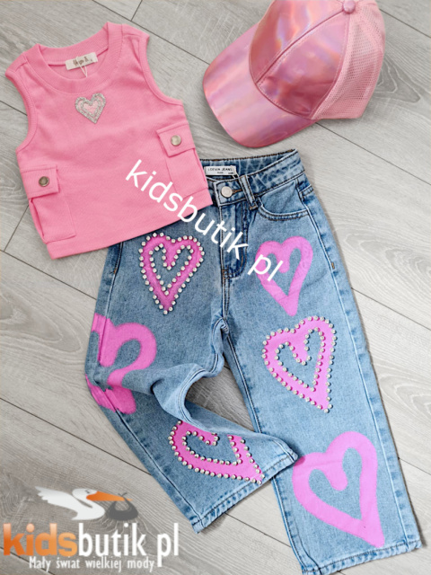 Spodnie jeans RÓŻOWE SERCA Z CYRKONIAMI Spodnie jeans RÓŻOWE SERCA Z CYRKONIAMI
