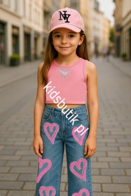 Spodnie jeans RÓŻOWE SERCA Z CYRKONIAMI