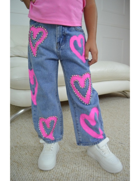 Spodnie jeans RÓŻOWE SERCA Z CYRKONIAMI Spodnie jeans RÓŻOWE SERCA Z CYRKONIAMI