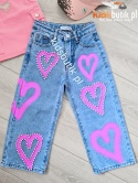 Spodnie jeans RÓŻOWE SERCA Z CYRKONIAMI