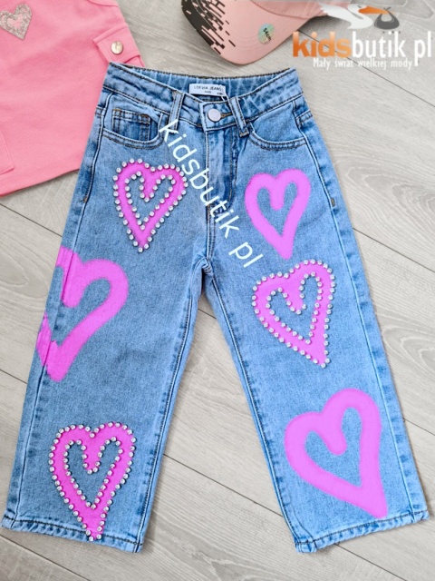 Spodnie jeans RÓŻOWE SERCA Z CYRKONIAMI Spodnie jeans RÓŻOWE SERCA Z CYRKONIAMI