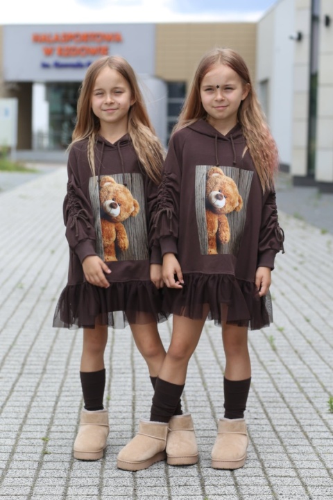 TEDDY BEAR dress with tulle and cuffed sleeves - chocolate TEDDY BEAR dress with tulle and cuffed sleeves - chocolate
