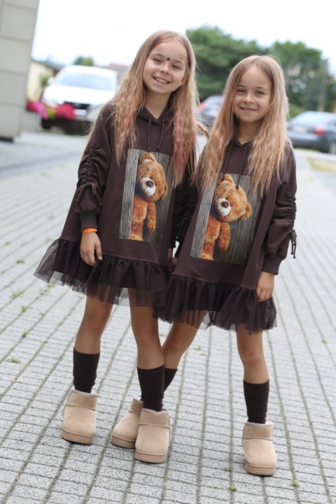 TEDDY BEAR dress with tulle and cuffed sleeves - chocolate TEDDY BEAR dress with tulle and cuffed sleeves - chocolate