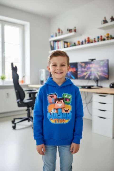 Bluza z kapturem Wojanek Minecraft - niebieska