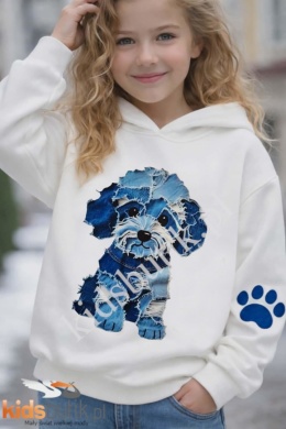 Bluza z kapturem York jeans patchwork - biała