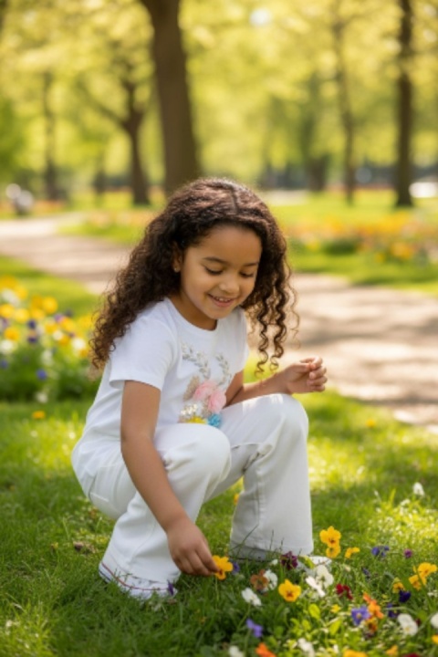 Bluzka z haftem i kwiatami 3D - biała