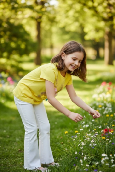 Bluzka z haftem i kwiatami 3D - cytrynowa