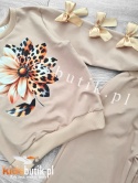 Dres premium z kwiatowym nadrukiem i kokardkami - beż