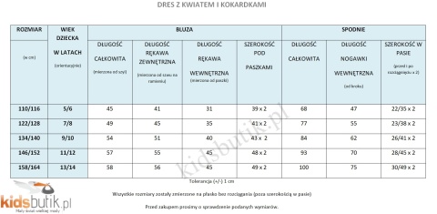 Dres premium z kwiatowym nadrukiem, broszką i kokardkami - chaber
