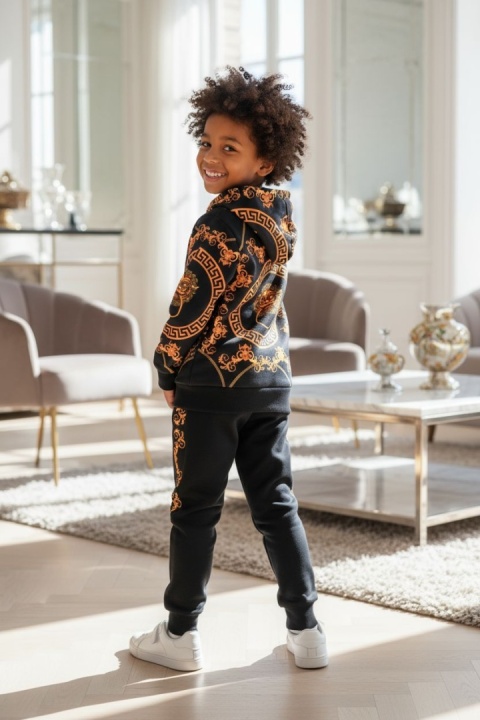 Dres/komplet DRAGON GOLD ORNAMENTS w stylu VERSACE- czarny