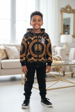 Dres/komplet DRAGON GOLD ORNAMENTS w stylu VERSACE- czarny