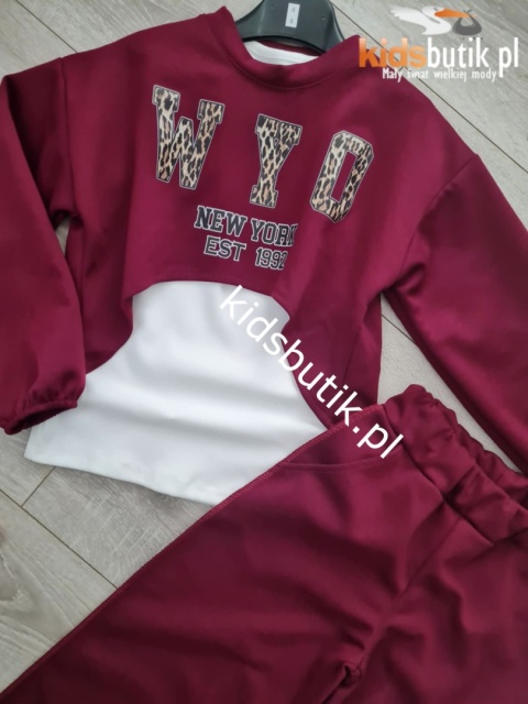Dres/komplet trzyczęściowy WYO panterkowy napis - bordo Dres/komplet trzyczęściowy WYO panterkowy napis - bordo