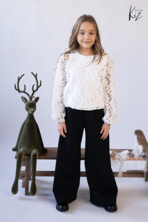 Elegancka, koronkowa bluzka z koszulką w zestawie, komplet bliżniak - ecru