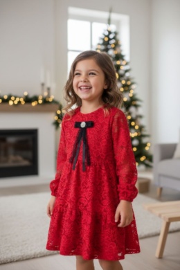 Elegancka sukienka z miękkiej koronki z odpinaną broszką