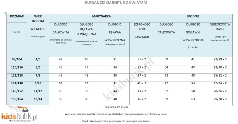 Elegancki garnitur z doszywanym kwiatem - róż