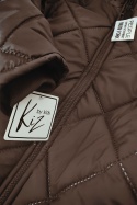 Kurtka zimowa pikowana z naszywkami i przywieszką - czekolada