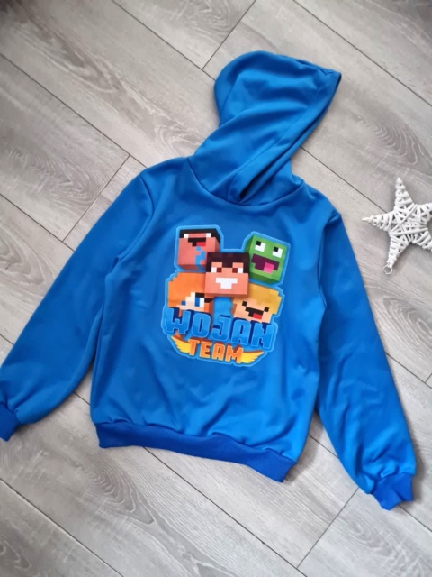 Ocieplana bluza z kapturem Wojanek minecraft - niebieska