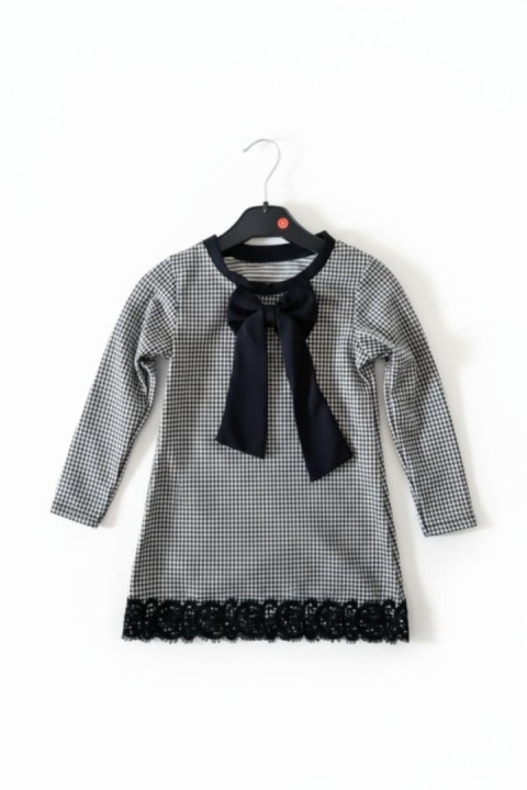 Okolicznościowa sukienka PEPITKA z kokardą na przodzie