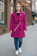 Płaszczyk flauszowy przejściowy z ozdobną broszką wiosna/jesień - fuksja