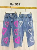 Spodnie jeans RÓŻOWE SERCA Z CYRKONIAMI