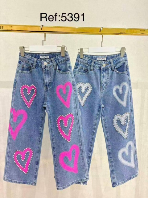 Spodnie jeans RÓŻOWE SERCA Z CYRKONIAMI