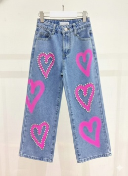 Spodnie jeans RÓŻOWE SERCA Z CYRKONIAMI