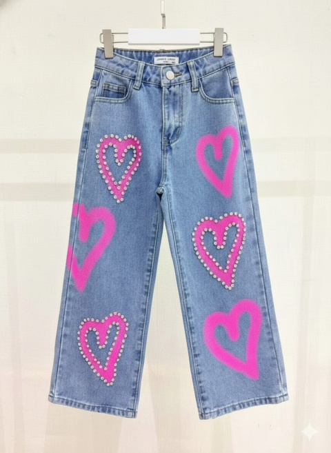 Spodnie jeans RÓŻOWE SERCA Z CYRKONIAMI