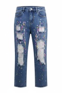 Spodnie jeans boyfriend z przetarciami nakrapiane - niebieskie