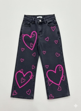 Spodnie jeansowe Różowe Serca ART STREET - czarne