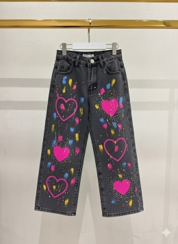 Spodnie jeansowe z różowymi sercami ART STREET - czarne