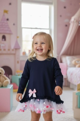 Sukienka POMPONIKI, KOKARDA I TIUL - granat