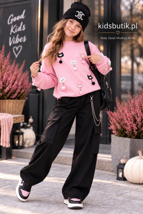 Bluza dziewczęca CUTE CATS z przyszywanymi kotkami – róż