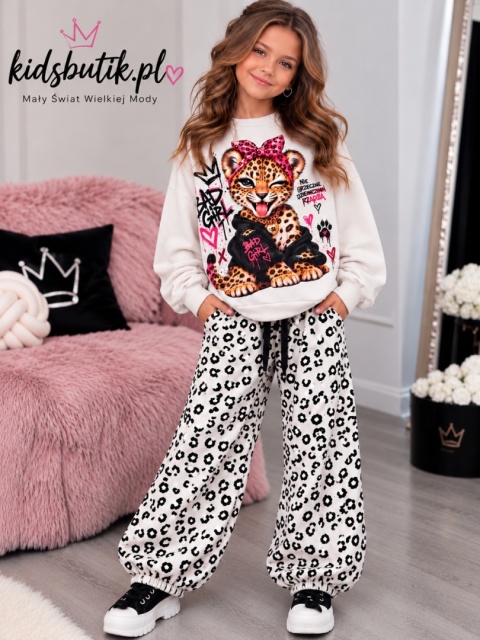 Dres dziewczęcy BAD GIRL z panterką – ecru
