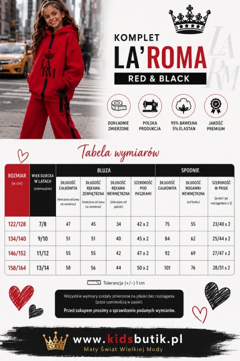 Dres dziewczęcy La’Roma Red & Black – czerwony komplet premium