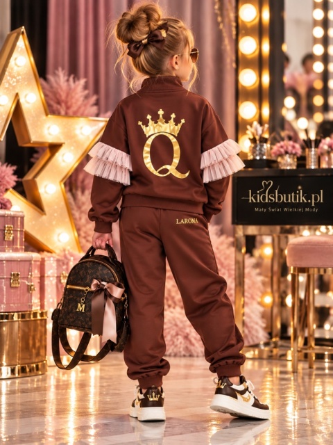 Dres dziewczęcy QUEEN Q z tiulowymi falbankami i złotą koroną – La’Roma Premium