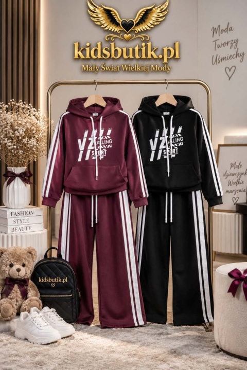 Dres sportowy z kapturem VIZ SPORT lampasy - bordo