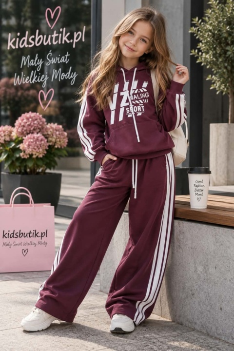 Dres sportowy z kapturem VIZ SPORT lampasy - bordo