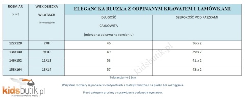 Elegancka biała bluzka z granatowym krawatem i lamówkami
