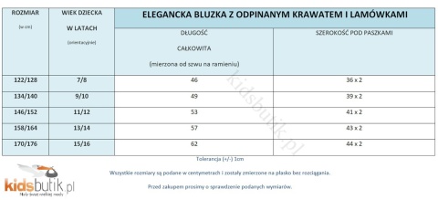 Elegancka biała bluzka z granatowym krawatem i lamówkami