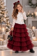 Elegancka bluzka z koronki ze złotą klamrą - biała