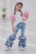 Komplet dziewczęcy Denim Style (efekt jeansu) z falbanami - bluza i spodnie