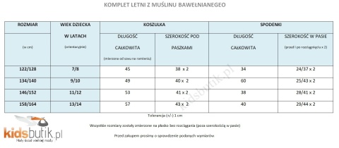 Komplet letni z muślinu bawełnianego z wiązaniem - miętowo biały