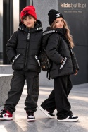 Kurtka zimowa pikowana unisex z ozdobnymi taśmami YOUR REALITY - czarna