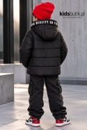 Kurtka zimowa pikowana unisex z ozdobnymi taśmami YOUR REALITY - czarna