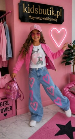 Spodnie jeans RÓŻOWE SERCA Z CYRKONIAMI