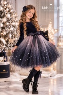 Welurowa sukienka ombre STARRY NIGHT z tiulem - czarna