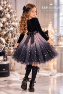 Welurowa sukienka ombre STARRY NIGHT z tiulem - czarna