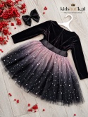 Welurowa sukienka ombre STARRY NIGHT z tiulem - czarna