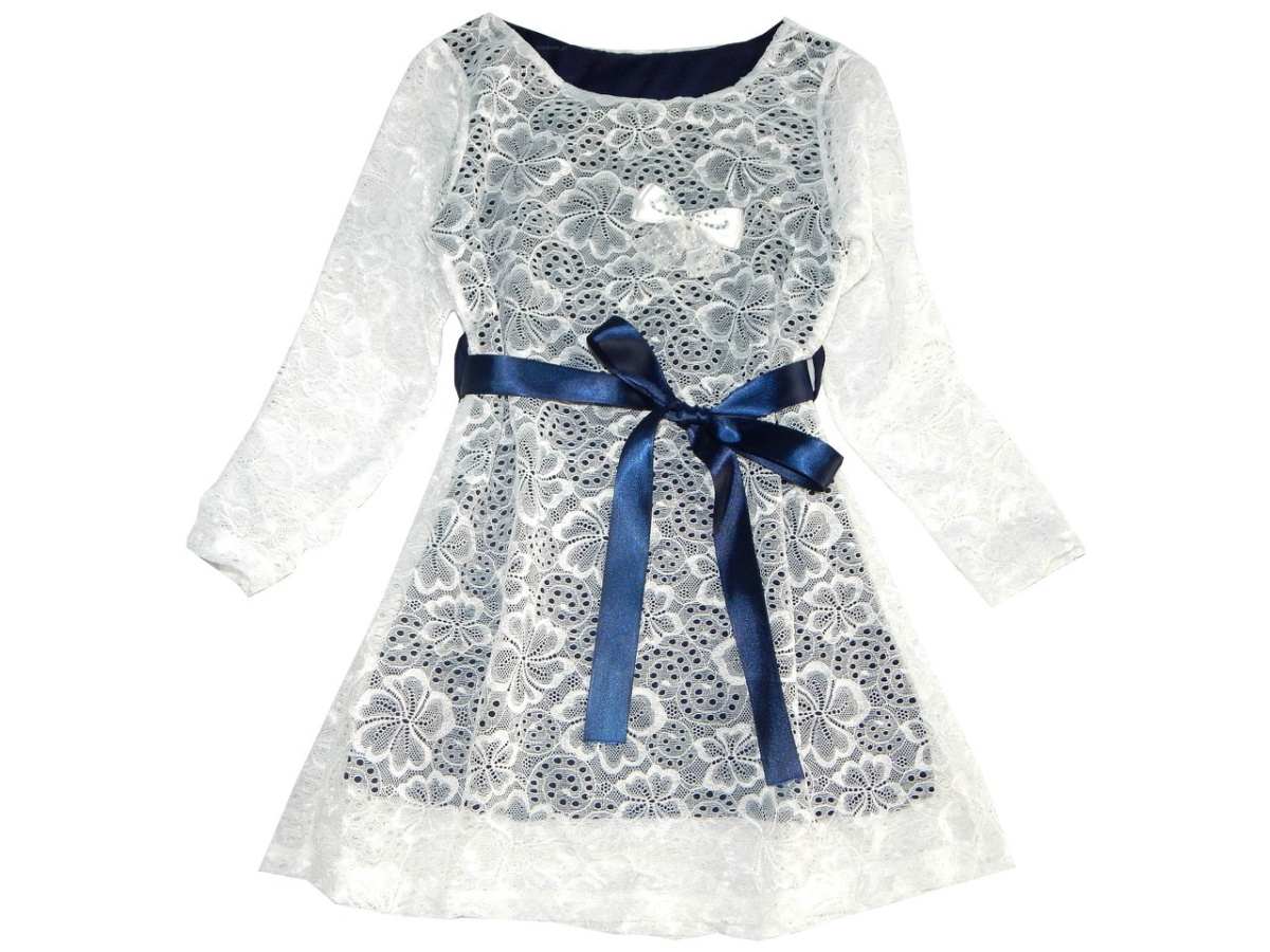 Elegancka sukienka z gipiury/koronki z szarfą Elegancka sukienka z gipiury/koronki z szarfą